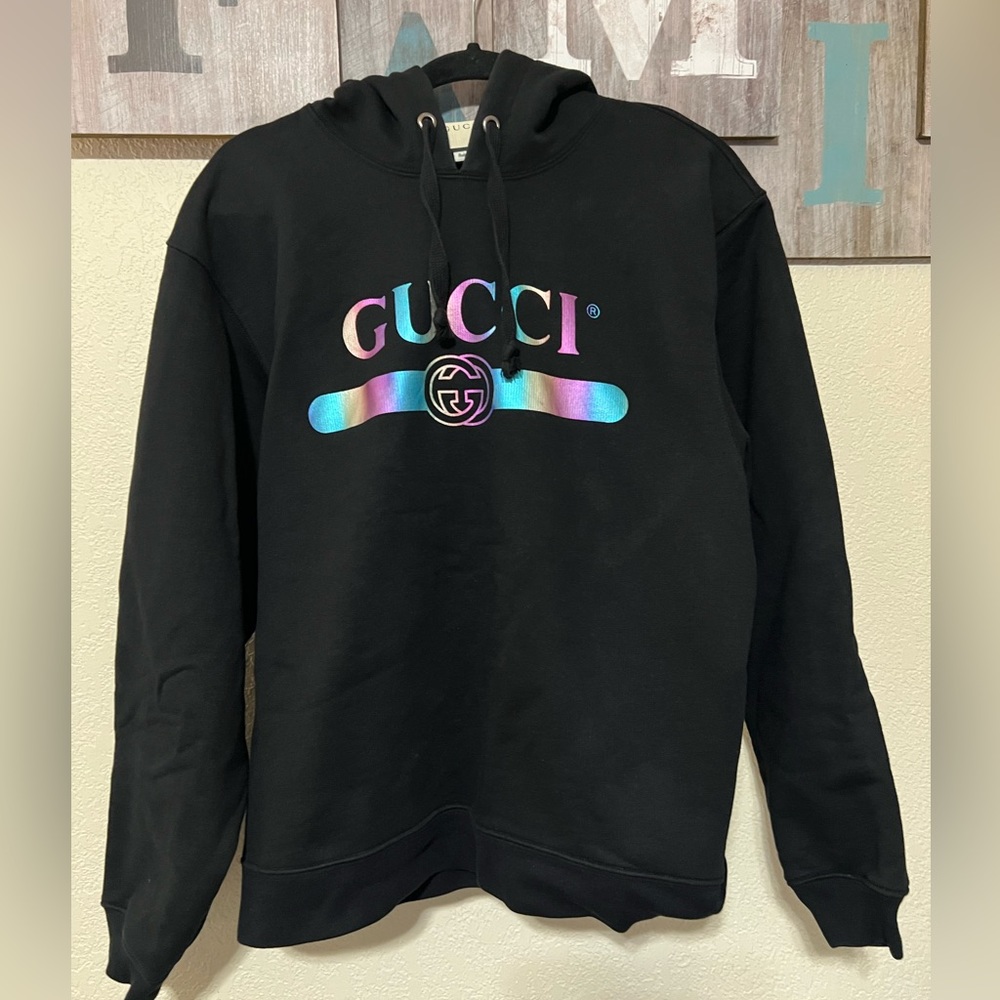 Gucci Black Hoodie with Metallic Logo, size M
